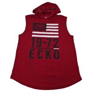 Y2K Ecko‎ Unltd Sleeveless Hoodie Shirt Mens Large Red Logo Graphic